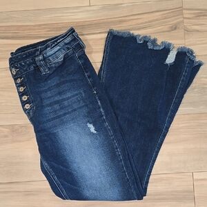 KanCan Blue Flare Jeans with Distressed Accents